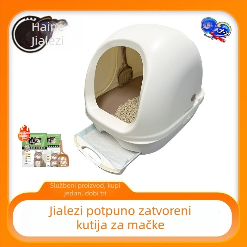 Potpuno zatvorena kutija za mačji pijesak s dvostrukim ladicama, odvajanje suho-mokro, PVC, uvoz iz Japana, brenda Jaloz