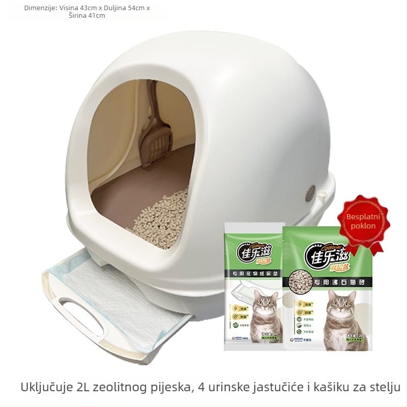 Potpuno zatvorena kutija za mačji pijesak s dvostrukim ladicama, odvajanje suho-mokro, PVC, uvoz iz Japana, brenda Jaloz