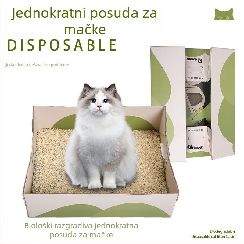 Jednokratna prijenosna kutija za mačji pijesak, sklopiva, protiv prolijevanja, privremeni mačji toalet za izlete