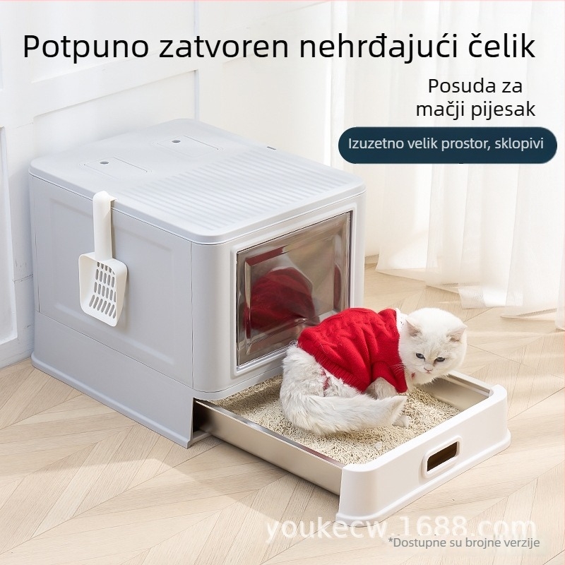 Ekstra-veliki sklopivi zatvoreni posuda za mačke od PP plastike, dizajn ladice