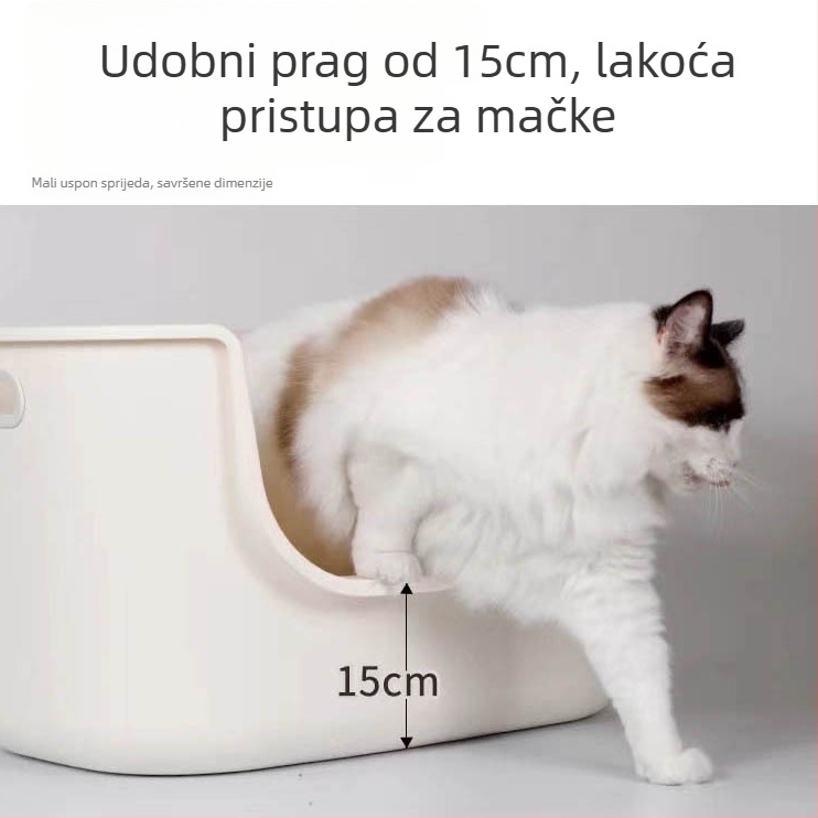 Kutija za mačju stelju s protiv prskanja, poluzatvoren dizajn, PP materijal, za odrasle mačke