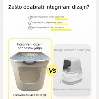 Kutija za mačji pijesak s potpuno zatvorenim dizajnom, kontrola mirisa, zaštita od prskanja, gornji ulaz, PVC materijal