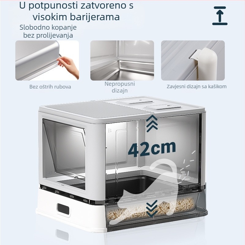 Kutija za mačke, ladićastog tipa, protiv mirisa, sklopiva, potpuno zatvorena, metal i plastika