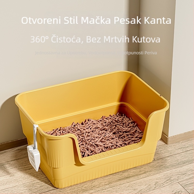 Posuda za mačji pijesak s poluzatvorenim dizajnom, protiv prskanja, s mogućnošću uklanjanja, otvoreni stil, PP materijal, marka Peyton/PEID