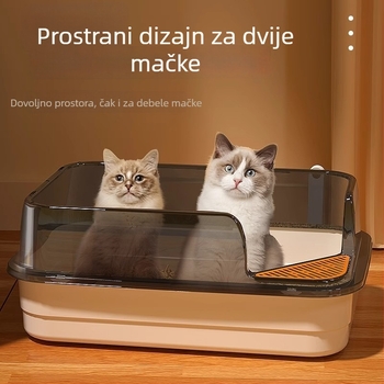 Kutija za mačji izmet, poluzatvoren dizajn s anti-prosip i anti-izvlačenje značajkama, PP materijal, pogodna za mačke, kućne ljubimce i zečeve