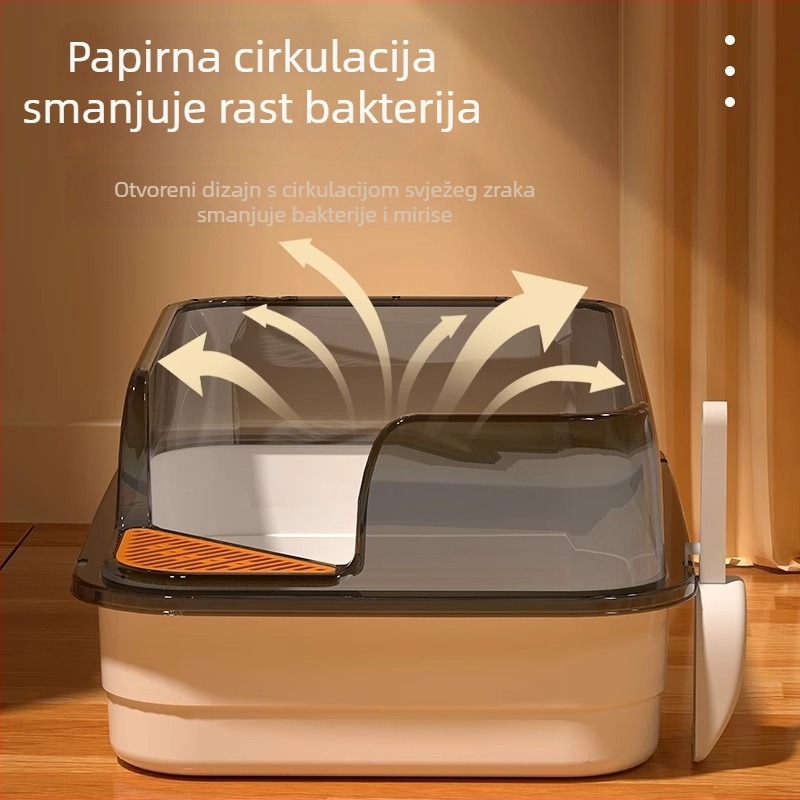 Kutija za mačji izmet, poluzatvoren dizajn s anti-prosip i anti-izvlačenje značajkama, PP materijal, pogodna za mačke, kućne ljubimce i zečeve
