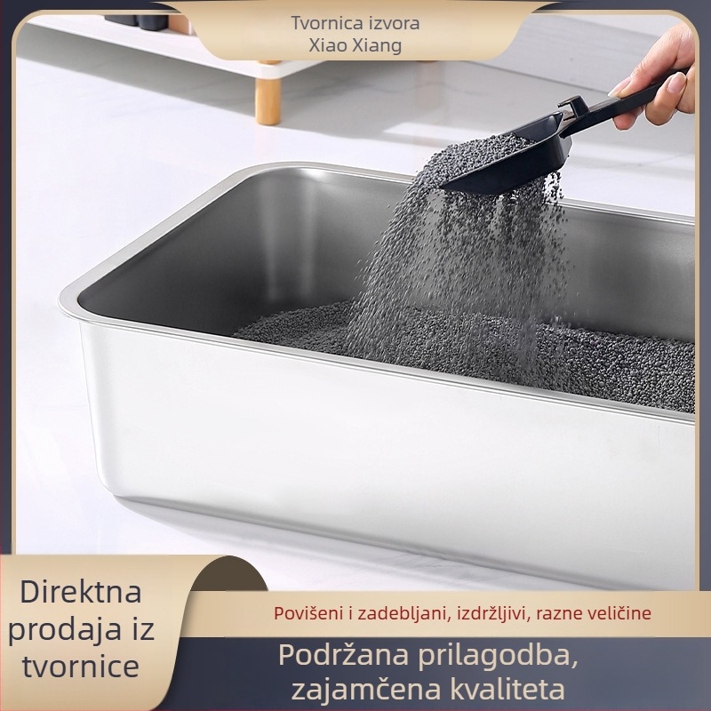 Posuda od nehrđajućeg čelika za mačji stelj, otvoreni dizajn protiv prskanja, mačja toaleta i posuda za kupanje kućnih ljubimaca, ekstra velika veličina