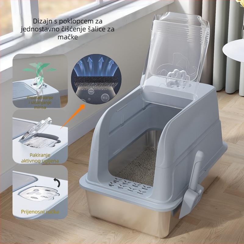 Kutija za mačji pijesak, potpuno zatvorena, s protiv prskanja i mirisa, ABS plastika, Meow kurosawa