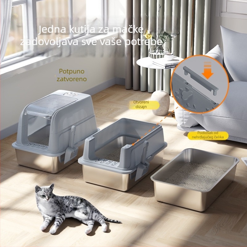 Kutija za mačji pijesak, potpuno zatvorena, s protiv prskanja i mirisa, ABS plastika, Meow kurosawa