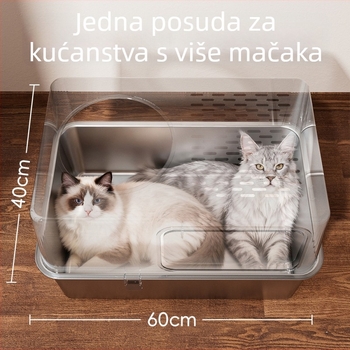 Ekstra velika kutija za mačji pijesak od nehrđajućeg čelika, potpuno zatvorena, protiv rasipanja, s uklonjivom dvostrukom funkcijom mačja toaleta