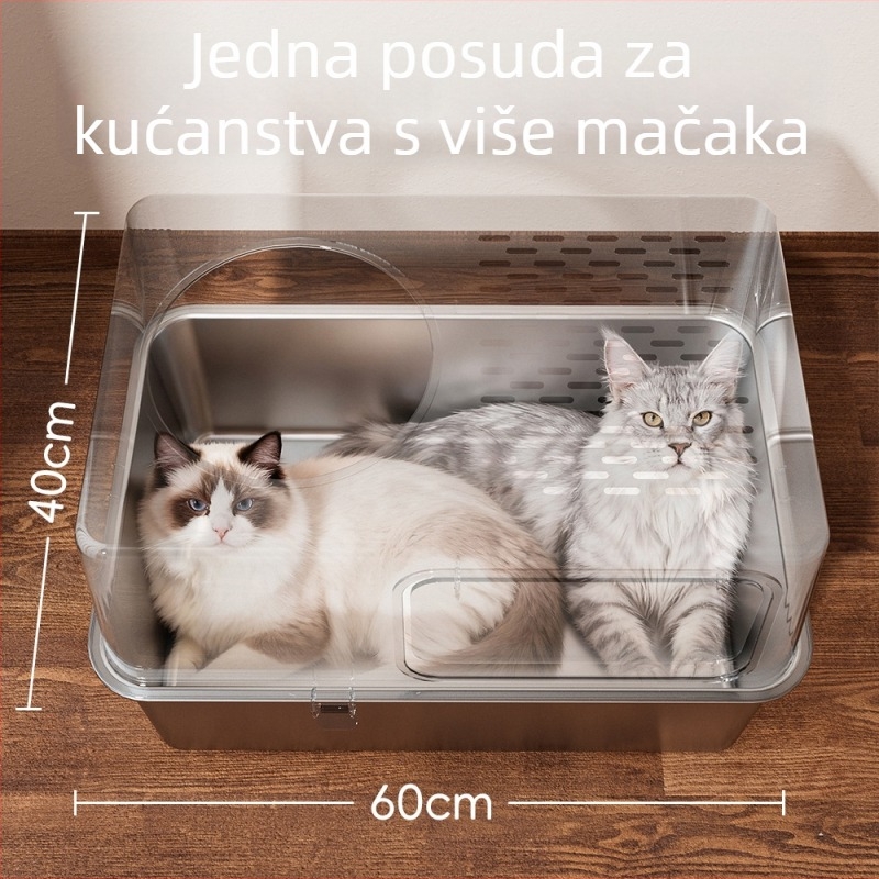 Ekstra velika kutija za mačji pijesak od nehrđajućeg čelika, potpuno zatvorena, protiv rasipanja, s uklonjivom dvostrukom funkcijom mačja toaleta