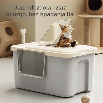 Kutija za pijesak za mačke s otvorenim poluzatvorenim dizajnom protiv prskanja, metal i plast, pogodna za mačke
