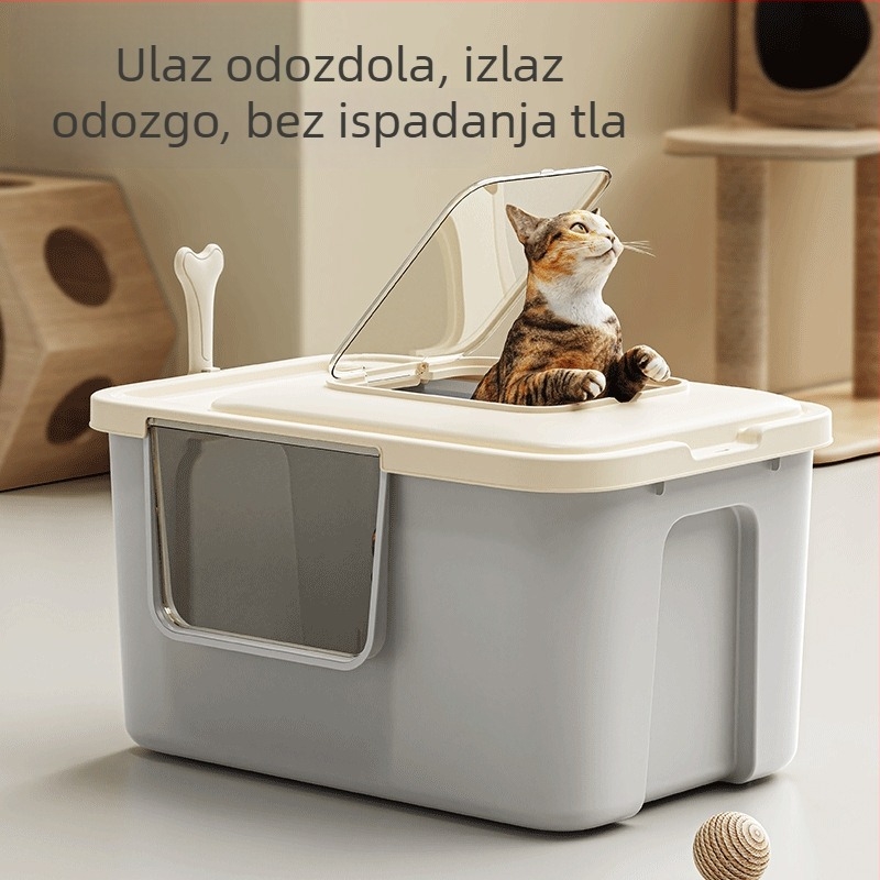Kutija za pijesak za mačke s otvorenim poluzatvorenim dizajnom protiv prskanja, metal i plast, pogodna za mačke