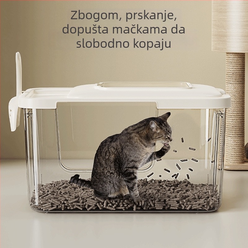 Kutija za pijesak za mačke s otvorenim poluzatvorenim dizajnom protiv prskanja, metal i plast, pogodna za mačke