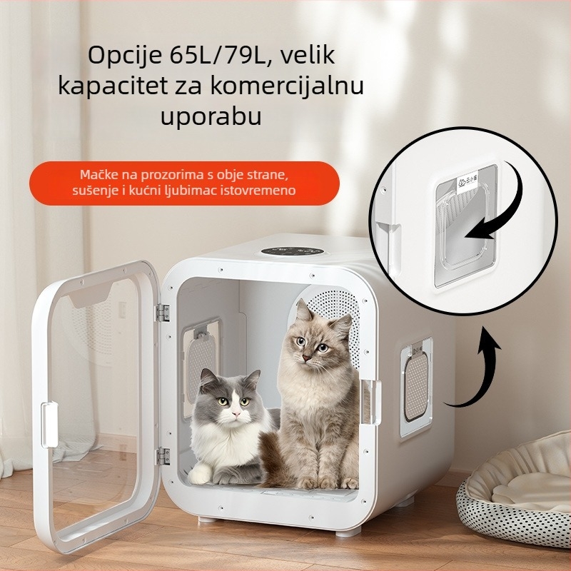 Kutija za sušenje kućnih ljubimaca za mačke i ostale, automatsko tiho sušenje, model AC-14; Snaga <1000W; Napon 100V; DC motor; Zaštita od pregrijavanja