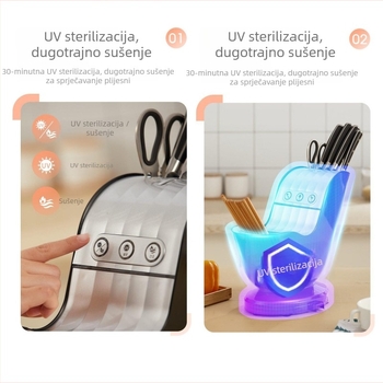 Sve-u-jednom dezinfekcijski držač noževa i kutija za štapiće sa sušenjem • materijal PP+PET • stolni dizajn • minimalistički stil