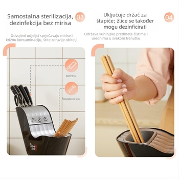 Sve-u-jednom dezinfekcijski držač noževa i kutija za štapiće sa sušenjem • materijal PP+PET • stolni dizajn • minimalistički stil