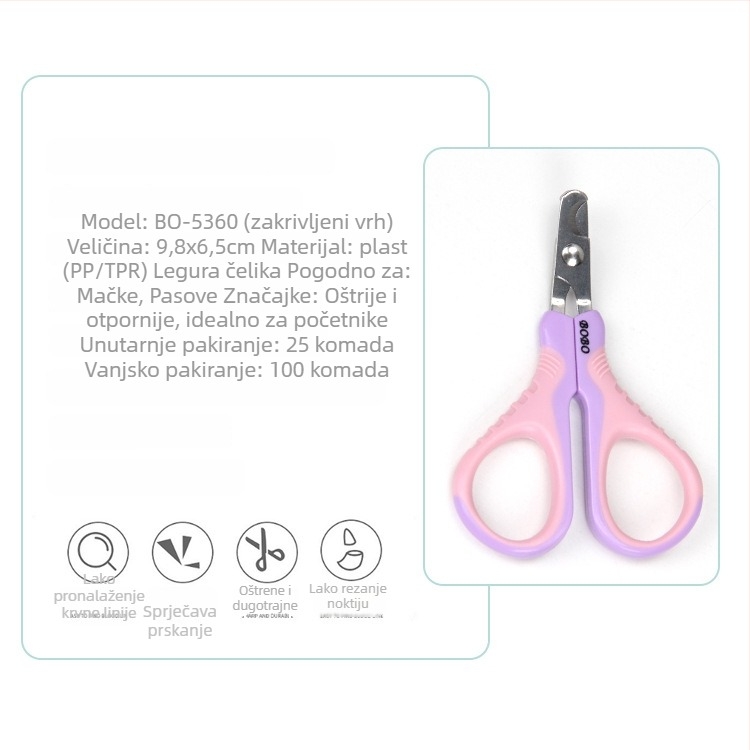 Bobo kliješta za mačje nokte, nehrđajući čelik, plosnati dizajn glave, 100 kom./kutija