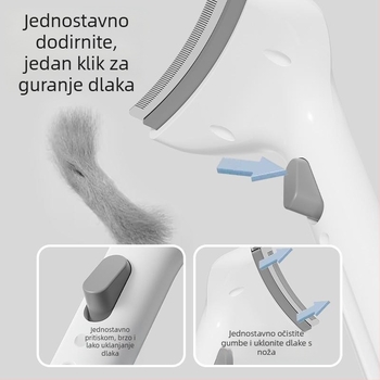 Greb za uklanjanje dlaka kućnih ljubimaca — zakrivljen, s finim zubima; Materijal: plast + nehrđajući čelik; 117 g po pakiranju; 120 paketa po kartonu