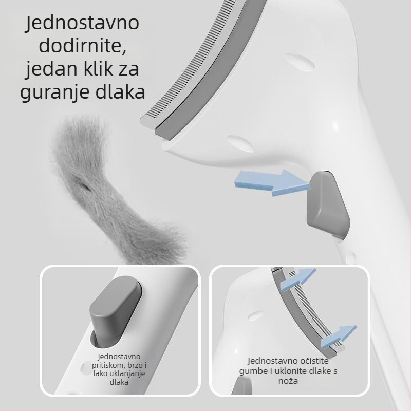 Greb za uklanjanje dlaka kućnih ljubimaca — zakrivljen, s finim zubima; Materijal: plast + nehrđajući čelik; 117 g po pakiranju; 120 paketa po kartonu