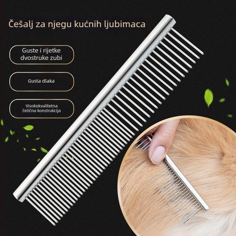 Nerđajući čelik dvostrani ravni češalj za mačke i pse