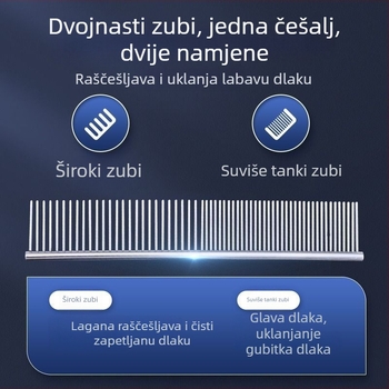 Češalj za kućne ljubimce od nehrđajućeg čelika za raščešljavanje dugodlakih mačaka i pasa, s gustim zubima