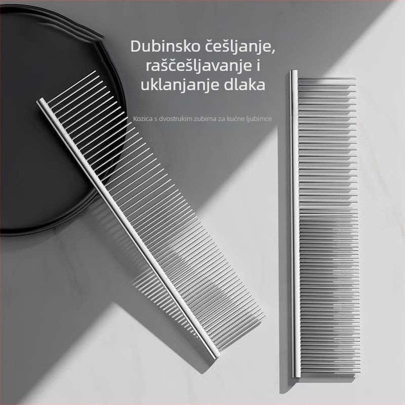 Češalj za kućne ljubimce od nehrđajućeg čelika za raščešljavanje dugodlakih mačaka i pasa, s gustim zubima