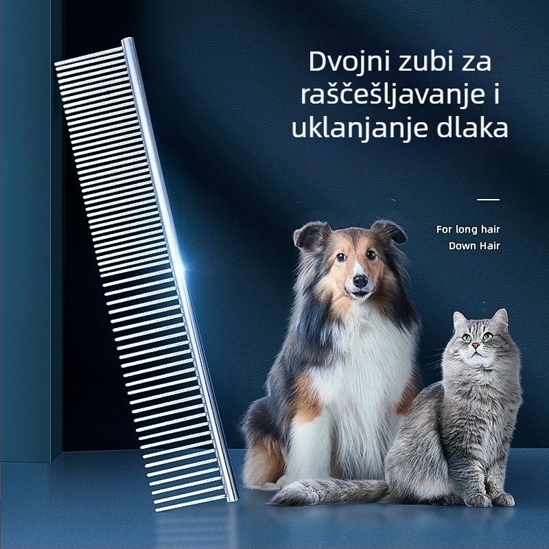 Češalj za kućne ljubimce od nehrđajućeg čelika za raščešljavanje dugodlakih mačaka i pasa, s gustim zubima