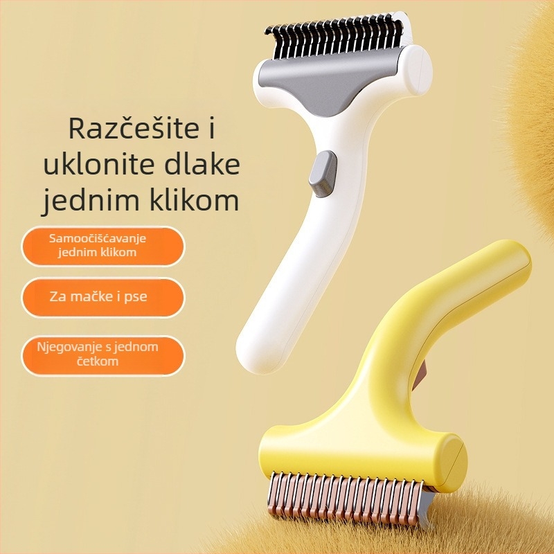 Mačji raščešljavajući češalj, nehrđajući čelik, alat za njegu dlake, univerzalna upotreba, 96 g, uklanjanje dlaka jednim klikom
