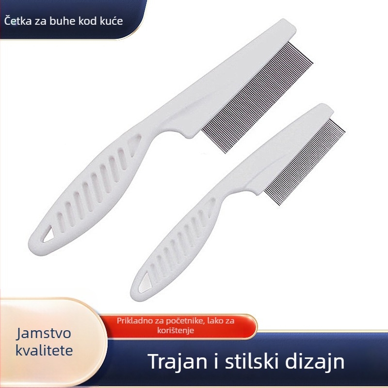 Četka za kućne ljubimce protiv buha, s gustim zubima za uklanjanje buha i uši, uklanja labavu dlaku, materijal: plastika + nehrđajući čelik