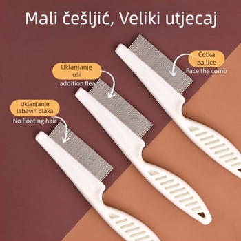 Četka za njegu kućnih ljubimaca – za mačke i pse, nježno zubana, mali niz, za čišćenje očiju i lica, češalj za buhe