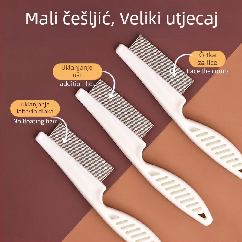 Četka za njegu kućnih ljubimaca – za mačke i pse, nježno zubana, mali niz, za čišćenje očiju i lica, češalj za buhe