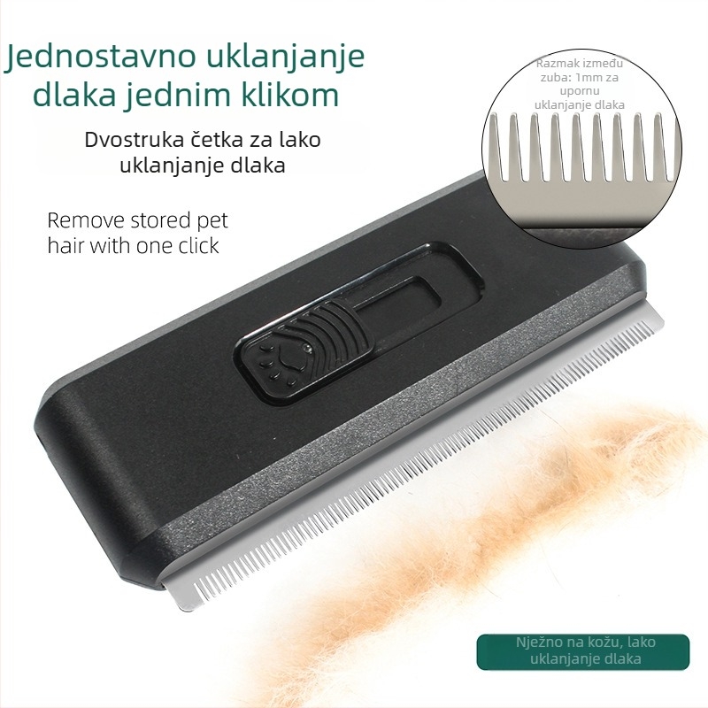 Češalj za njegu kućnih ljubimaca za pse i mačke, igličasti češalj od nehrđajućeg čelika, alat za njegu s jednim gumbom, češalj za uklanjanje dlaka, alat za uklanjanje buha
