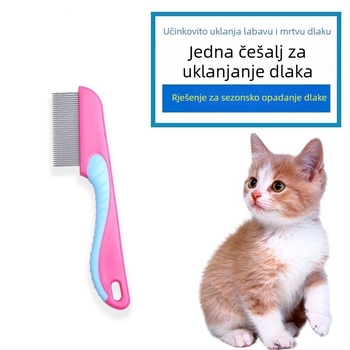 Čelični češalj za uklanjanje viška dlake kod kućnih ljubimaca – gusto razmaknuti zubi, češalj protiv buha, za mačke i pse s kratkom dlakom