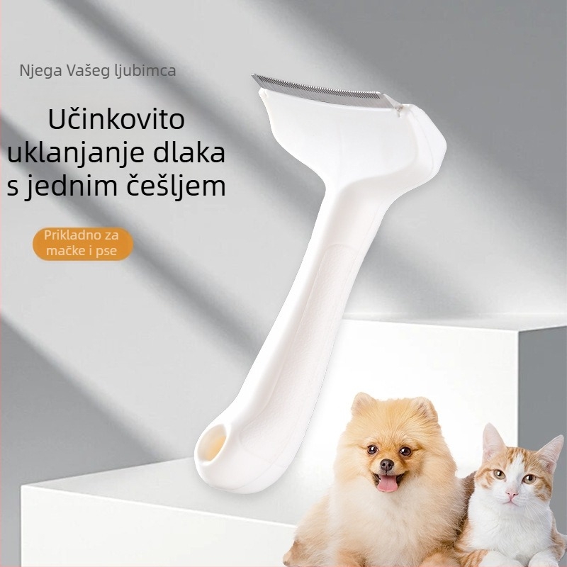Četka za njegu dlake mačaka i psa s zakrivljenom oštricom i prorednim zubima — ABS i čelik