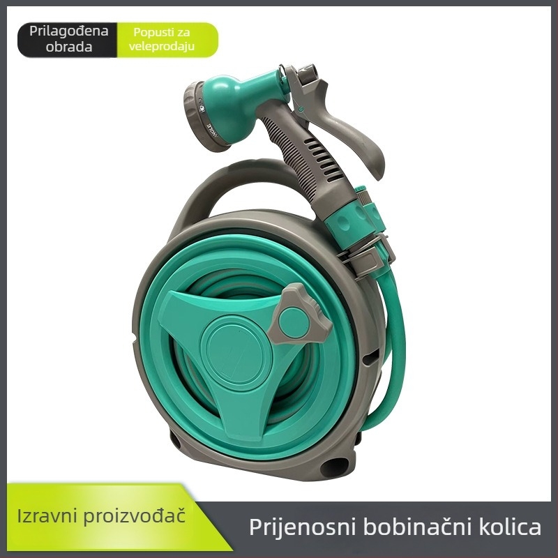 Prijenosni kolica za crijev, duljina crijeva 15 m, težina 1,8 kg, materijali PP/ABS/POM/PVC/TPR, namjena: zalijevanje dvorišta, navodnjavanje vrta, čišćenje balkona
