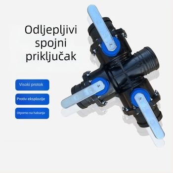 Sustav navodnjavanja kap-po-kap: glavna linija s 3‑putnim i 4‑portnim ventilem, PP+POM, visok protok, široko pokriće, jednoliko raspršivanje; pogodan za kućne vrtove, poljoprivrednu proizvodnju, javne zelene površine i hortikulturu, protiv pijeska