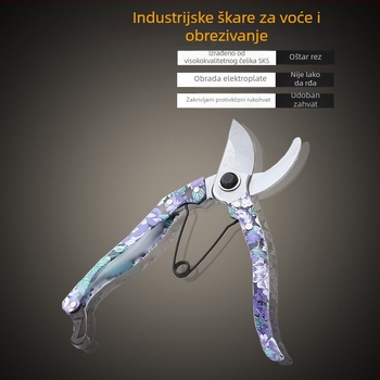 Vrtne škare za podrezivanje grana – 65Mn čelik, kromirana površina, TPR držak, dizajn velike glave