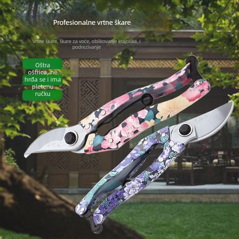 Vrtne škare za podrezivanje grana – 65Mn čelik, kromirana površina, TPR držak, dizajn velike glave