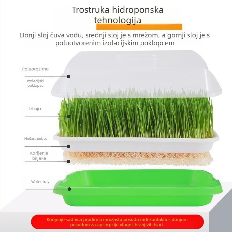 Hidroponska posuda za klijanje grahorica, PP, regulirani izlaz vode, fiksni izlaz