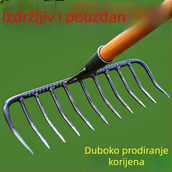 Željezna vrtna grablja s devet zuba za izravnavanje i prozračivanje tla, višenamjenska grablja za travnjak i vrt