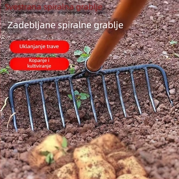 Željezna vrtna grablja s devet zuba za izravnavanje i prozračivanje tla, višenamjenska grablja za travnjak i vrt