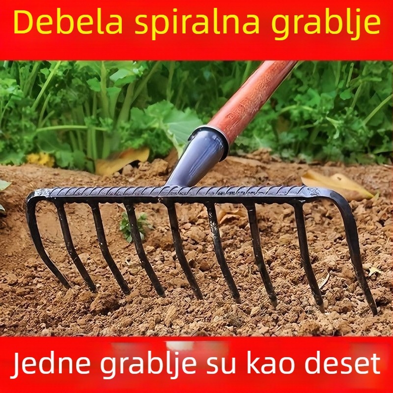 Željezna vrtna grablja s devet zuba za izravnavanje i prozračivanje tla, višenamjenska grablja za travnjak i vrt