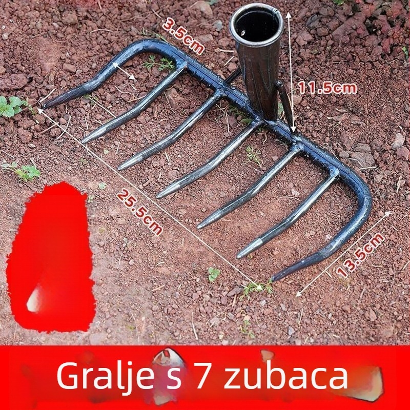 Željezna vrtna grablja s devet zuba za izravnavanje i prozračivanje tla, višenamjenska grablja za travnjak i vrt