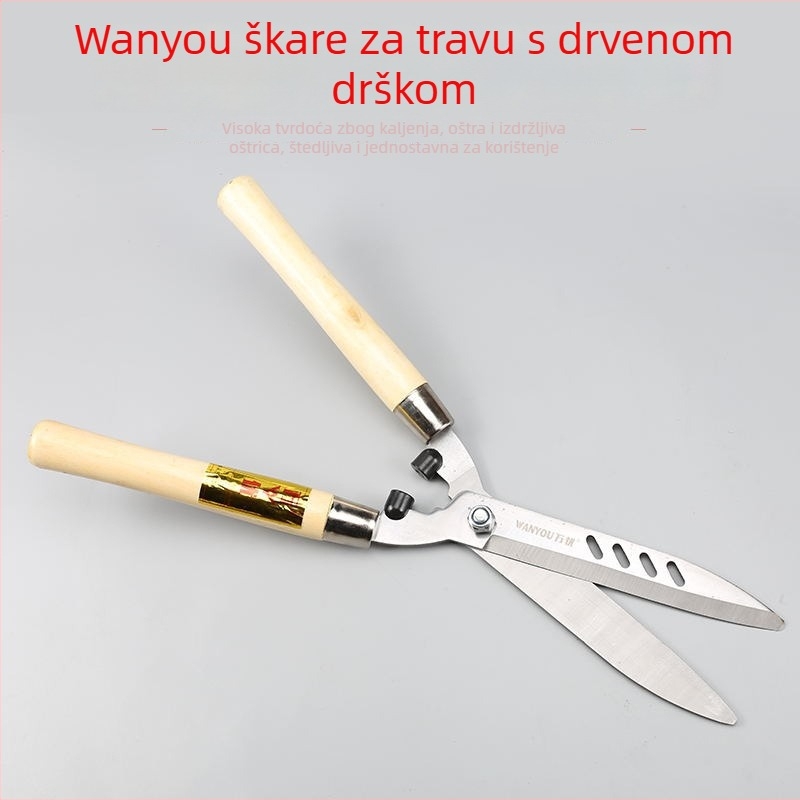 Vrtne škare s drvenom ručkom – za rezanje travnjaka, grmlja i oblikovanje biljaka