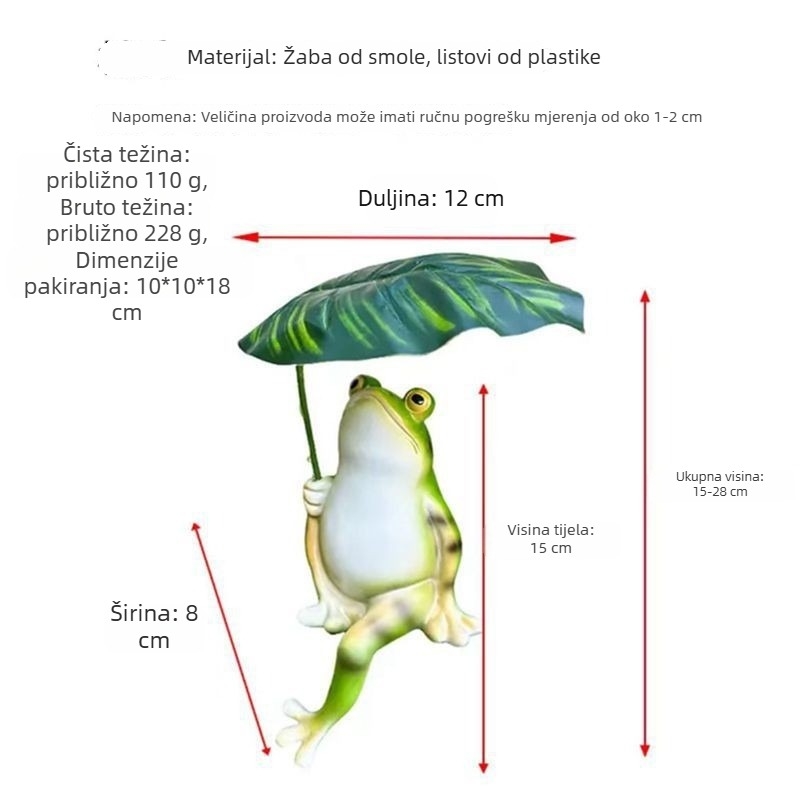Žaba u obliku lista, dekorativna figura od sintetičke smole, crtani stil, za mini krajinske aranžmane u kući, na balkonu ili u vrtu