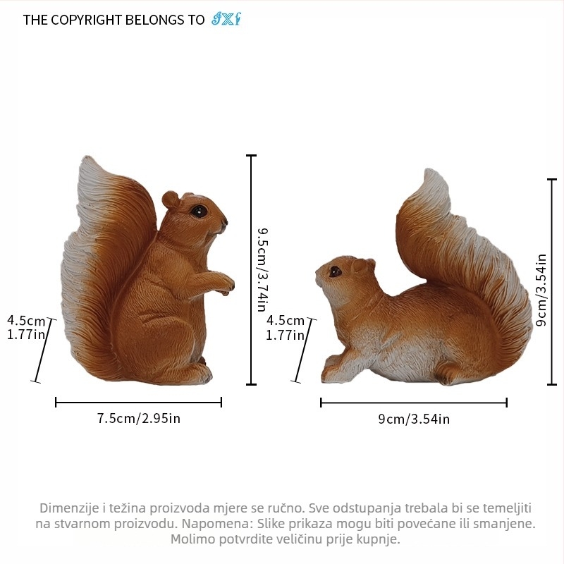 Smoljena mini veverica – ukrasna figurica za stolni dekor, mikro pejzaž Bonsai, crtani stil
