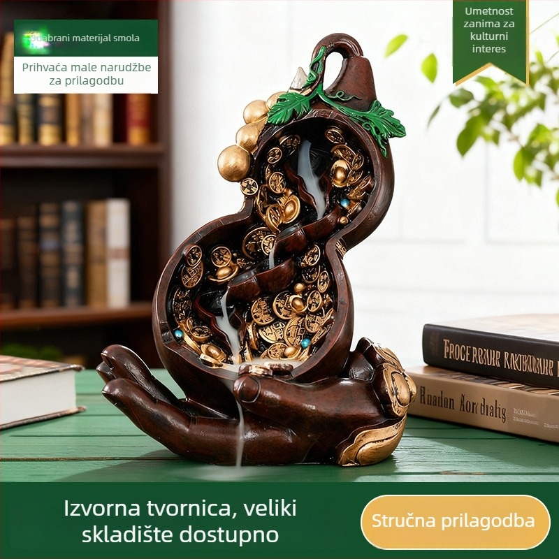 Moderen držač tamjana s protokom unatrag od smole, pejzažni dizajn – planine, rijeke i oblaci; veliki retro-stil dekorativni komad za hodnik