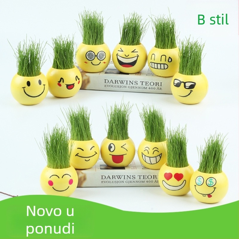 Keramički mini pejzaž u posudi s lutkom s glavom od dugotrajne trave, DIY sadnja trave