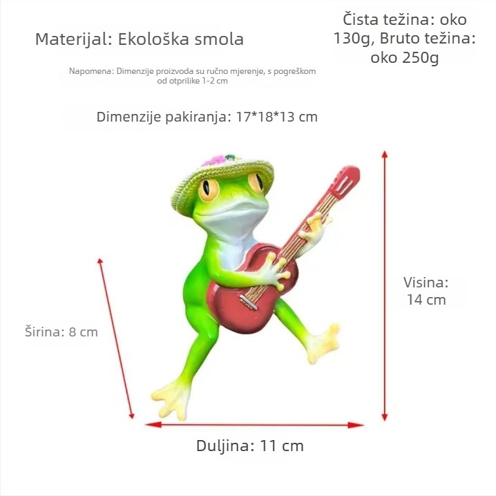 Princ žaba koji svira gitaru – mini krajolik za balkon i dvorište, od smole
